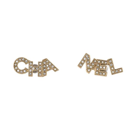 Chanel CHA-NEL Stud Earrings Metal with Crystals Gold - Picture 1 of 3